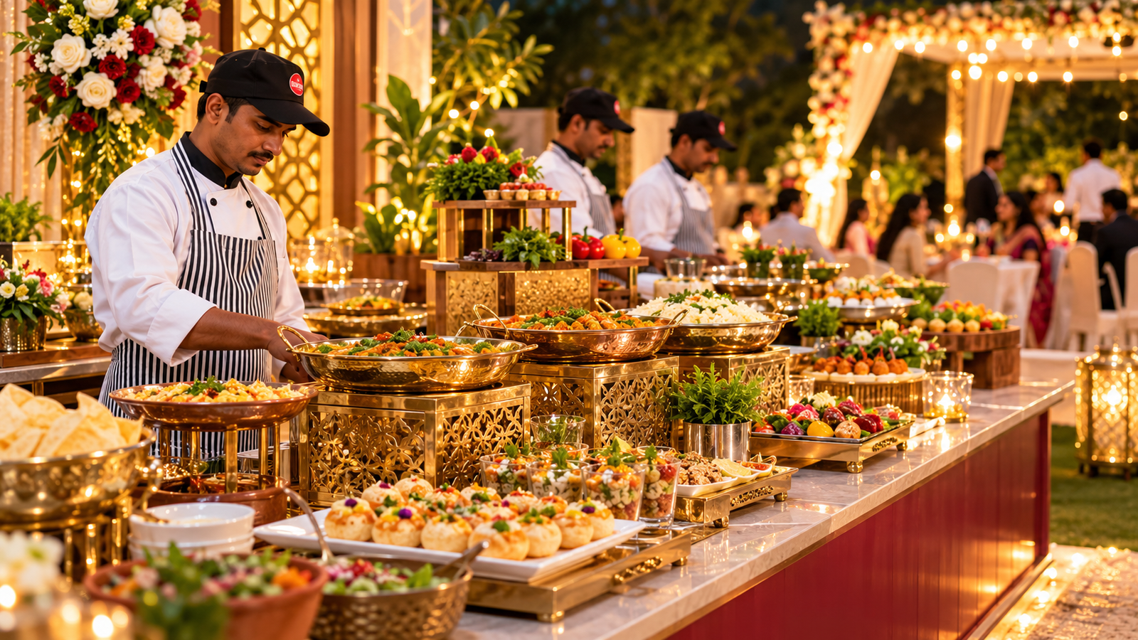 Elegant pure vegetarian catering buffet arrangement by Radha Caterer for an event in Navi Mumbai