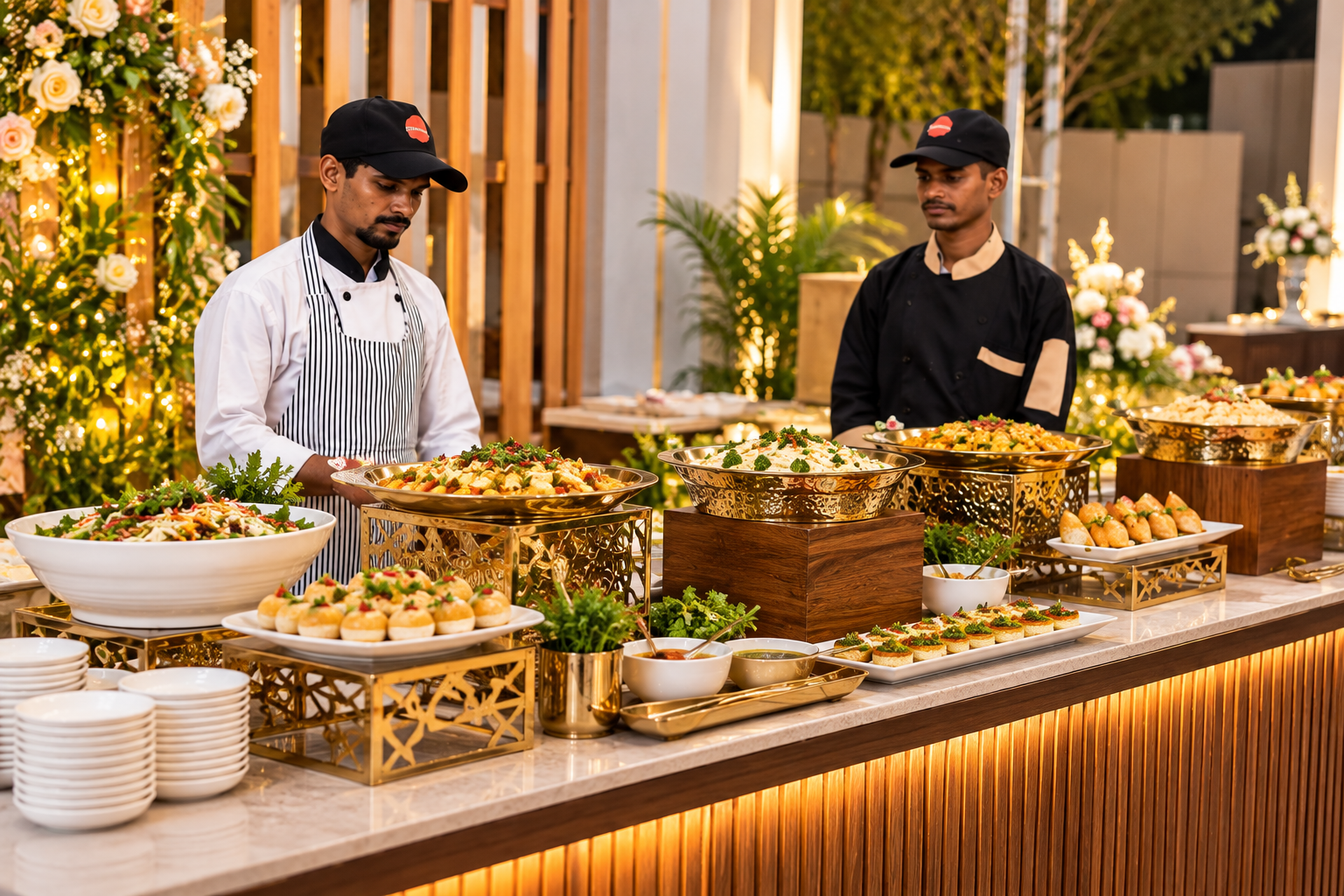 Multi-cuisine vegetarian catering by Radha Caterer featuring Sindhi Indian Italian Chinese and other food selections