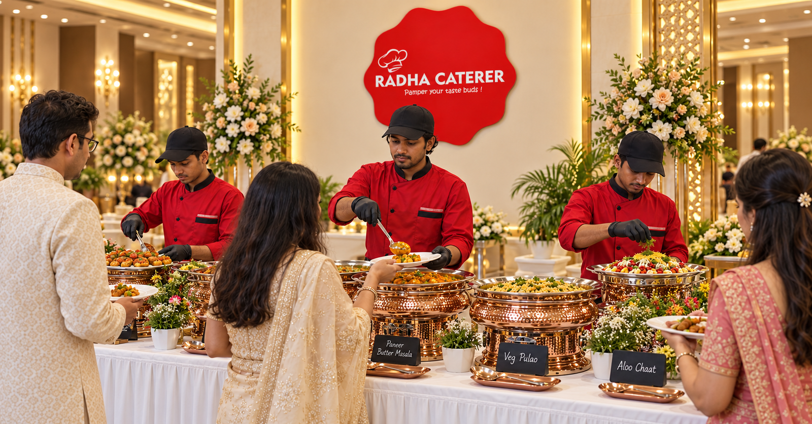Veg catering in Thane by Radha Caterer featuring elegant vegetarian buffet arrangements